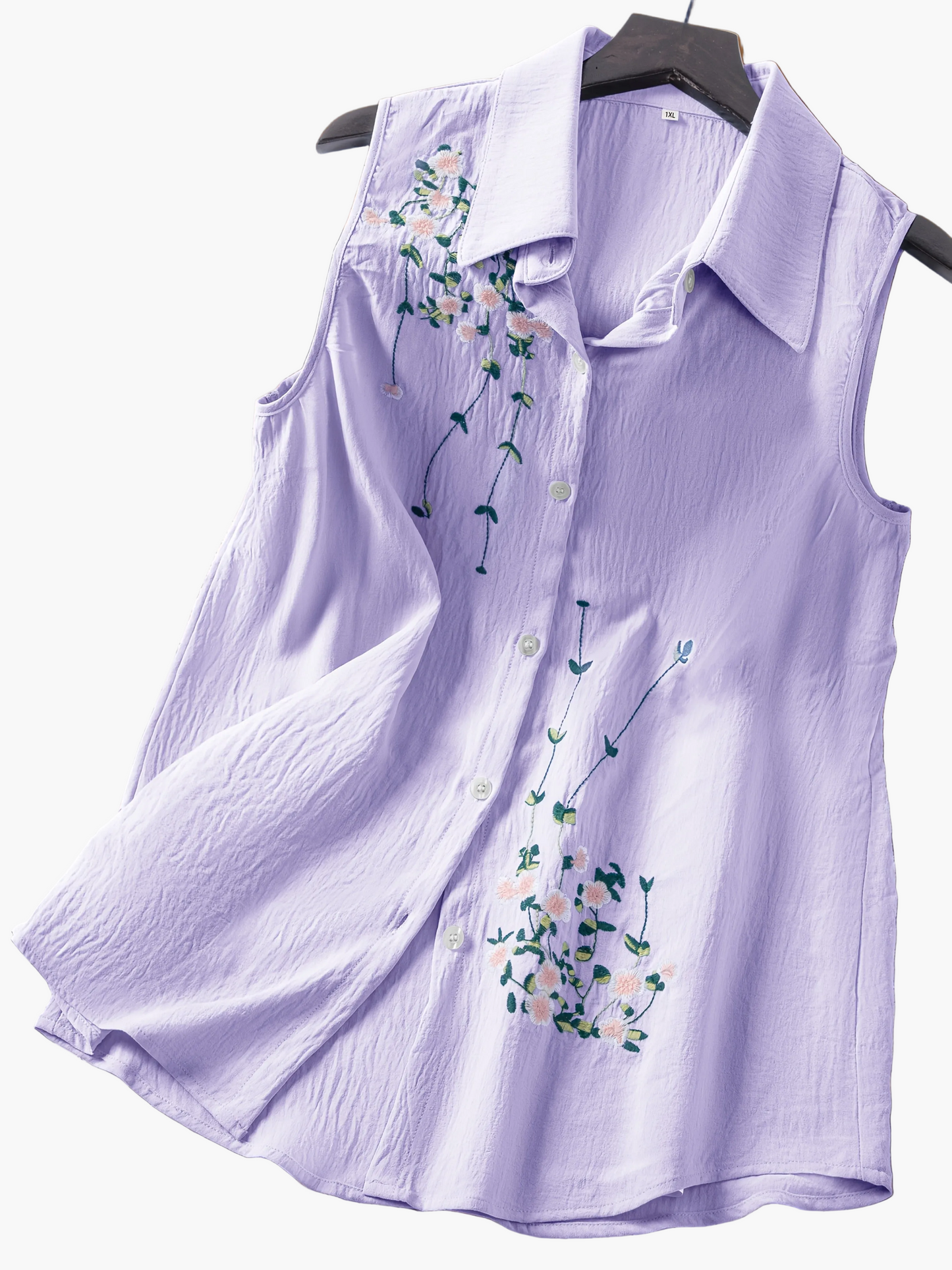 Damen ärmellose Bluse mit Blumenstickerei und Knopfleiste – Eleganter Freizeitstil