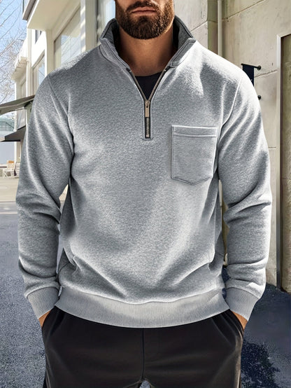 Herren Halb-Reißverschluss Pullover mit Brusttasche