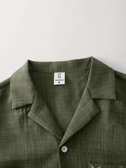 Men's Casual Suit Set – Short-Sleeve Shirt & Pants, Modern Summer Look for Everyday and Vacation