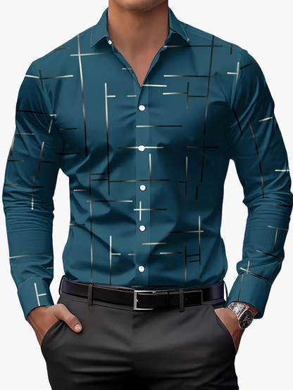 Herren Modernes Business-Freizeithemd mit Geometrischem Print – Stilvolles Langarmhemd für Büro & Alltag