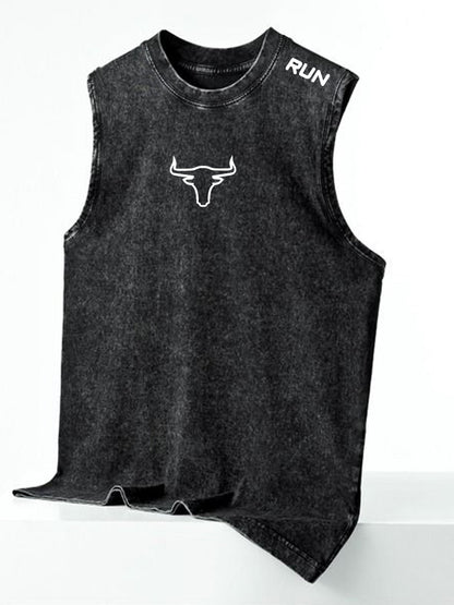 Men's streetwear sleeveless tank top with vertical graphic print – urban casual shirt