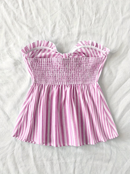 Women's bandeau crop top with bow front and ruffles – summer street style