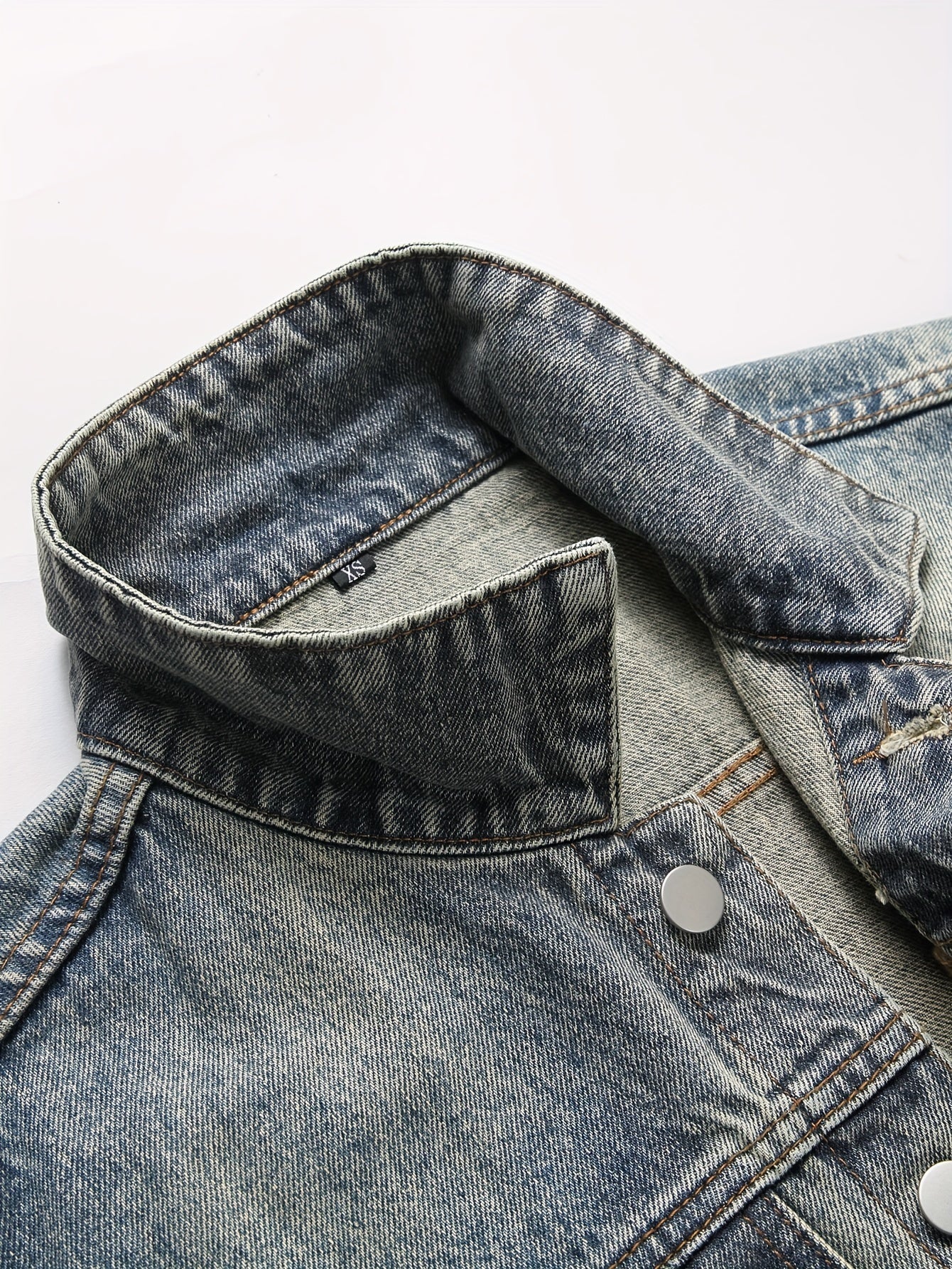 Jeansweste ärmellos für Herren, abgenutzt, mit Knopfverschluss, Blau