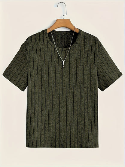 Men's T-Shirt with Vertical Texture Pattern – Modern Short-Sleeve Shirt for Everyday and Leisure
