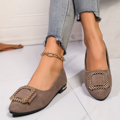Women's Ballerinas with Rhinestone Decoration and Pointed Toe – Elegant Slip-On Shoes for Everyday and Office Use