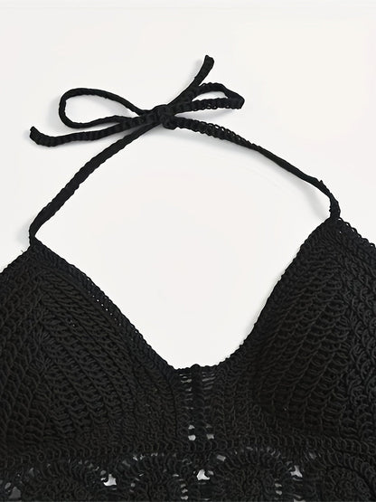 Women's Boho Crochet Bralette Halter Top with Fringe – Festival & Summer Beachwear