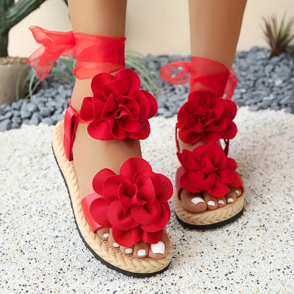 Damen Sandalen mit romantischen Blumen und Schleifen – Verspielte Sommermode für besondere Anlässe