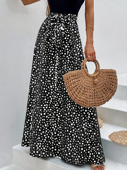 Women's Wide Palazzo Pants with Dots and Tie Belt – Elegant Spring and Summer Style