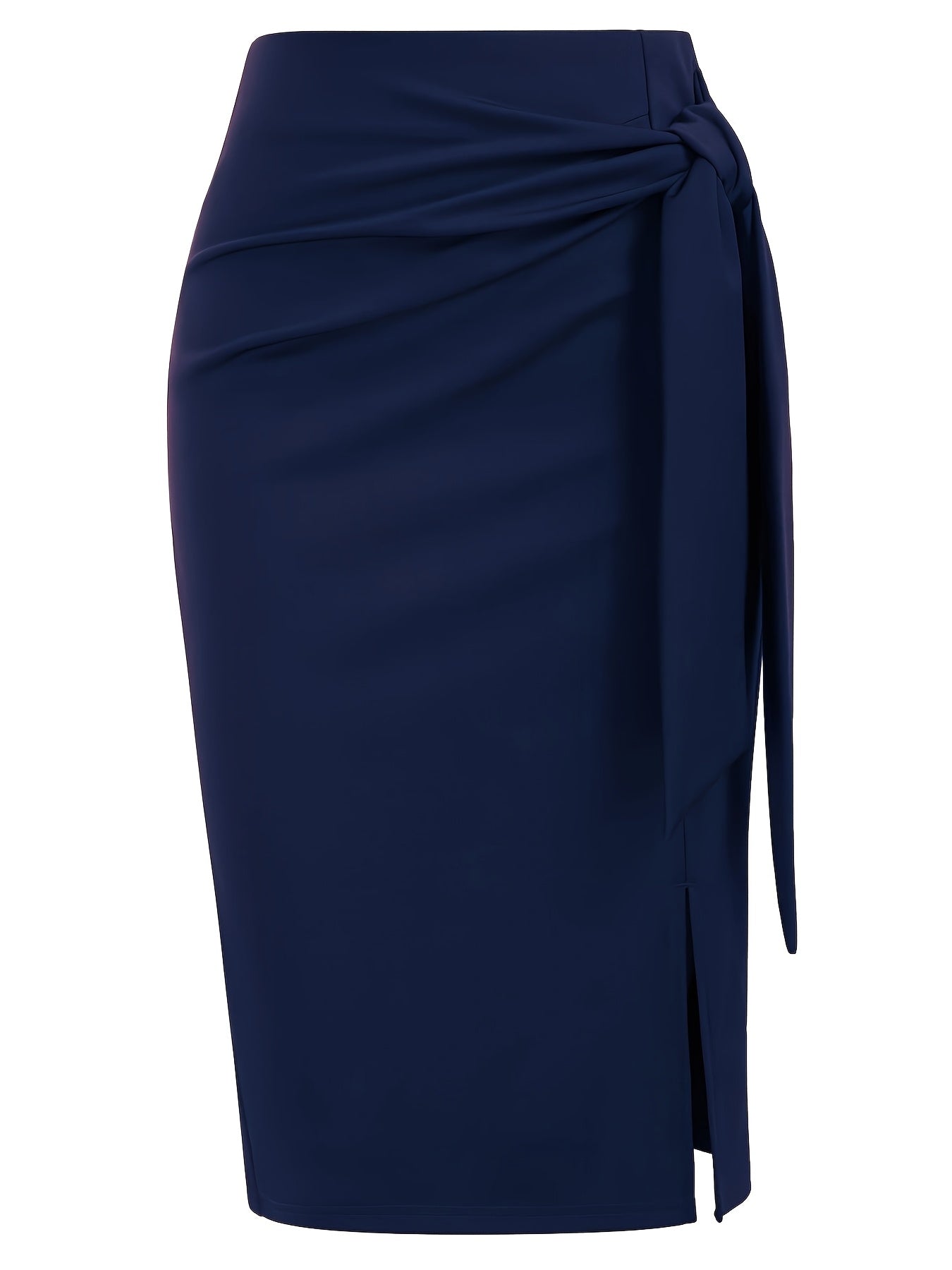 Women's Elegant Midi Skirt with Bow Detail and Slit – Perfect for Office & Festive Occasions
