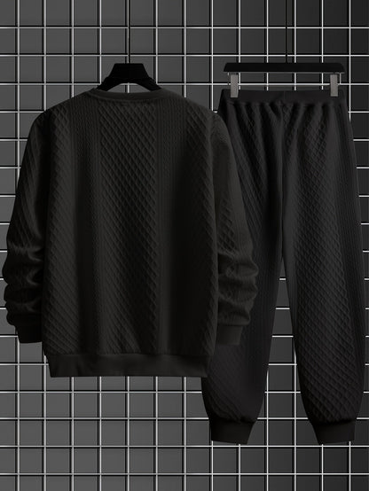 Men's two-piece tracksuit with diamond pattern, long-sleeve shirt, and jogger pants
