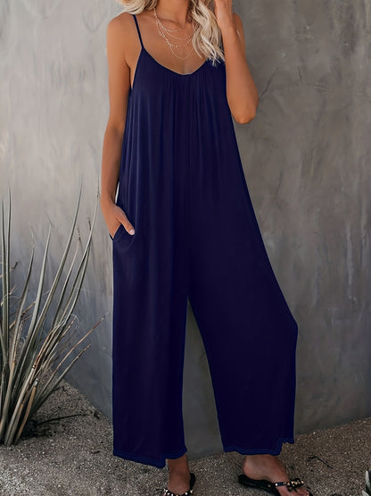 Women's jumpsuit with spaghetti straps and wide legs – Casual one-piece for spring and summer
