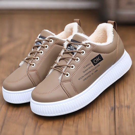 Women’s winter shoes, low shoes, brown, lined, comfortable sneakers
