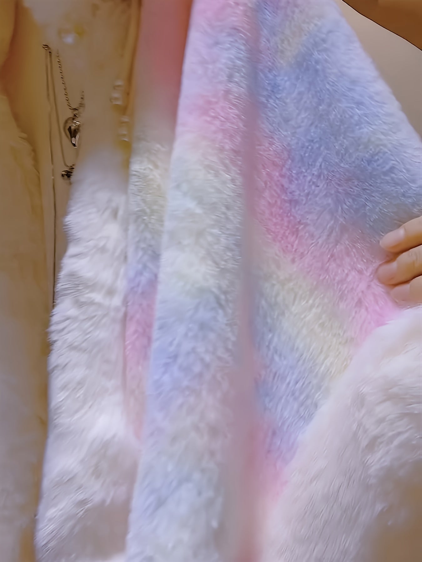 Colorful poncho cape with hood and fringes – fluffy cover-up cape