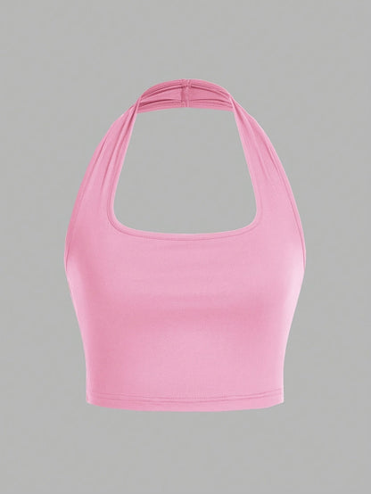 Women's Halterneck Crop Top – Backless, Summer, Casual Style
