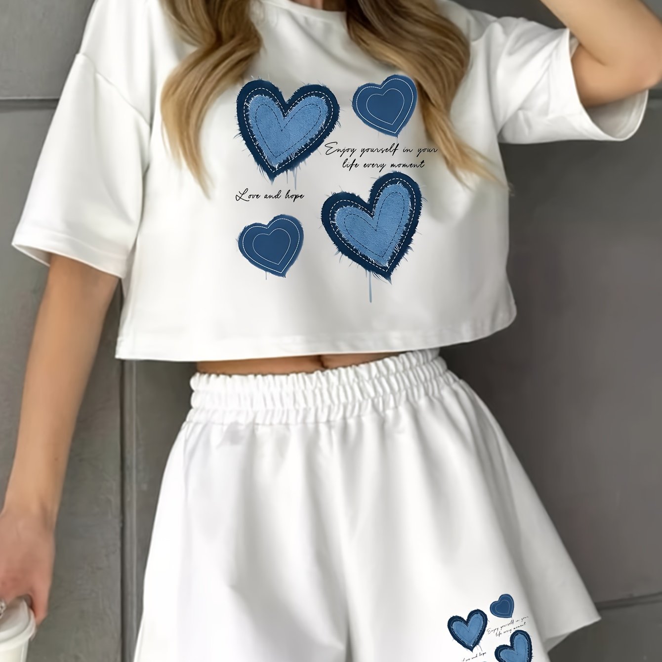 Damen Pyjama-Set mit Herz-Print – Lockeres Freizeit-Outfit für Zuhause und Schlaf