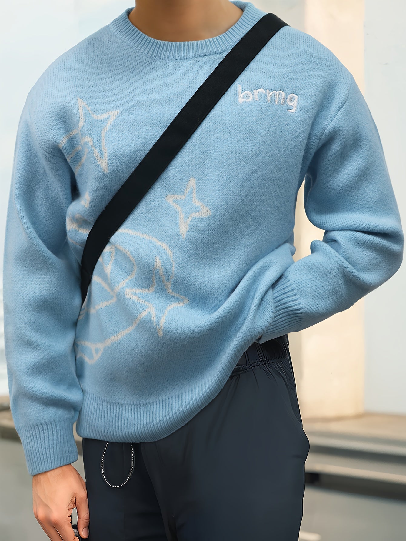 Unisex knitted sweater with a round neckline and planet motif – oversized, loose fit