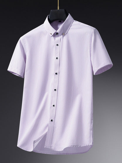 Men's Business Short-Sleeve Shirt with Pinstripes – Modern Design for Office and Leisure