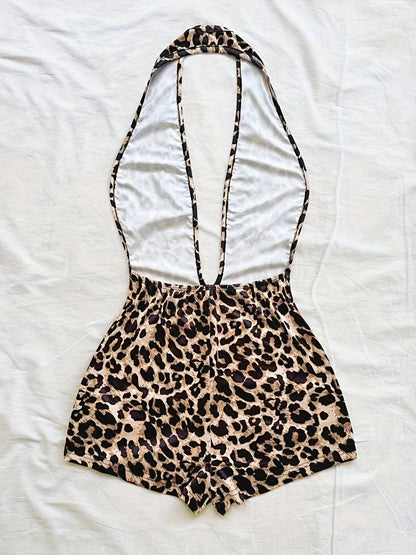 Women's jumpsuit with animal print and deep neckline – fashionable one-piece for summer, beach & party