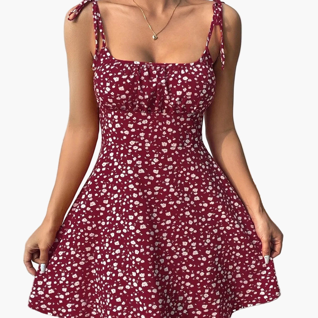 Women's summer dress with floral pattern and bows – Elegant casual dress for everyday and vacation