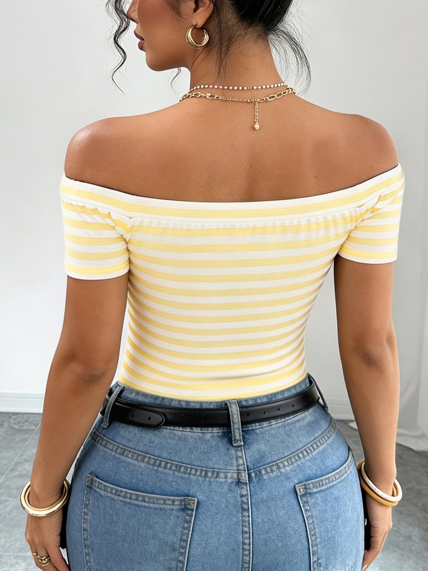 Women's Off-Shoulder Striped Shirt – Bardot Style for Everyday & Going Out