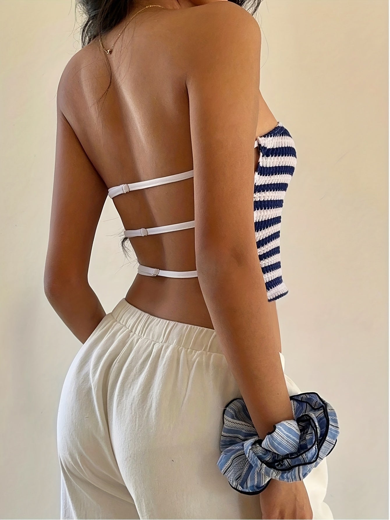 Damen Tube Top im maritimen Streifen-Look, schulterfrei, modisch für Freizeit und Sommer