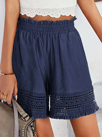 Women's Boho-Style Shorts with Crochet Details for Vacation and Leisure
