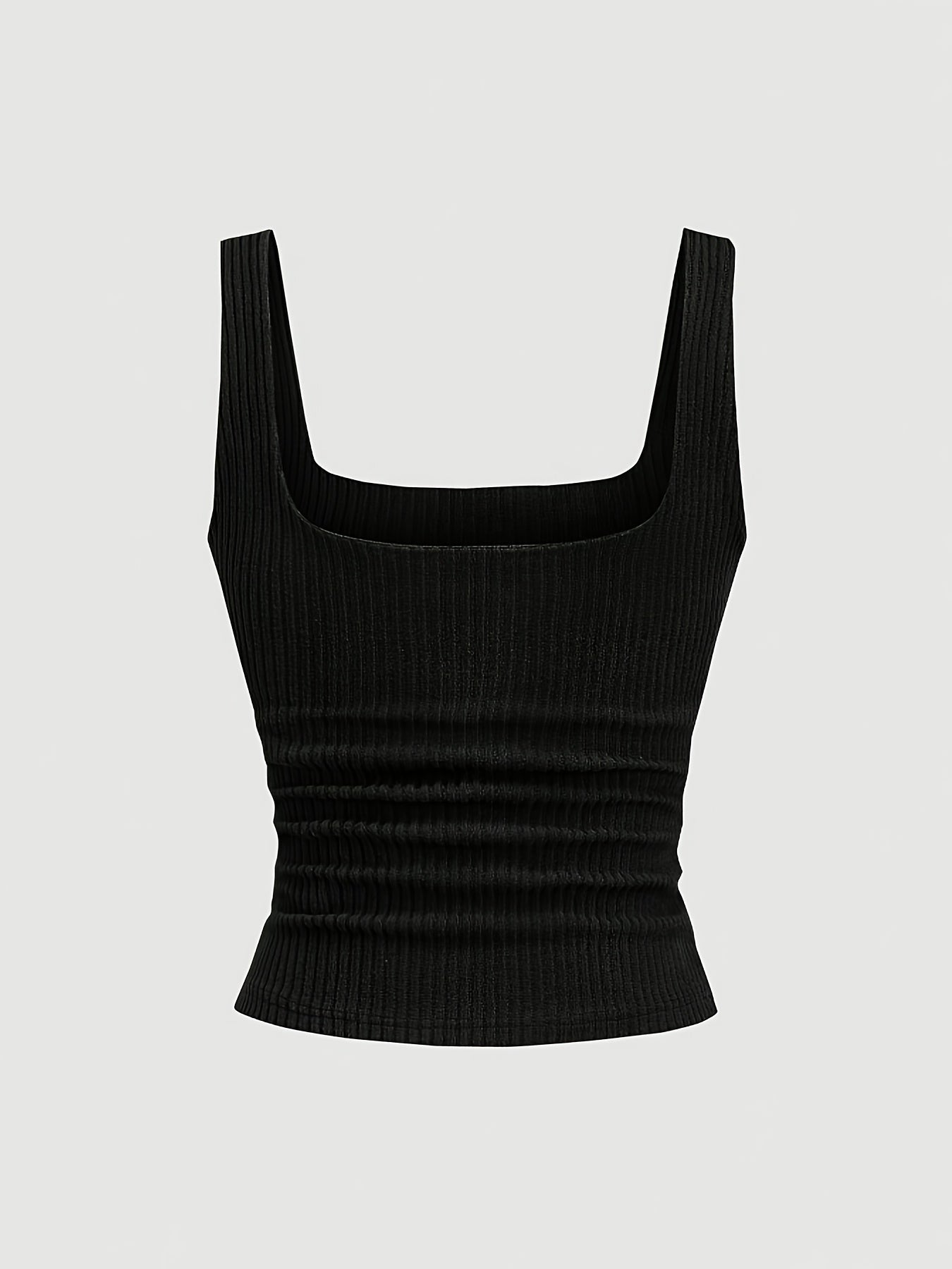 Women's ribbed knit tank top with wide straps and square neck – fashionable basic look for everyday and leisure