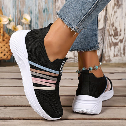 Damen Slip-On Freizeitschuhe mit Streifenmuster – Bequeme Alltags-Sneaker für Freizeit und Alltag