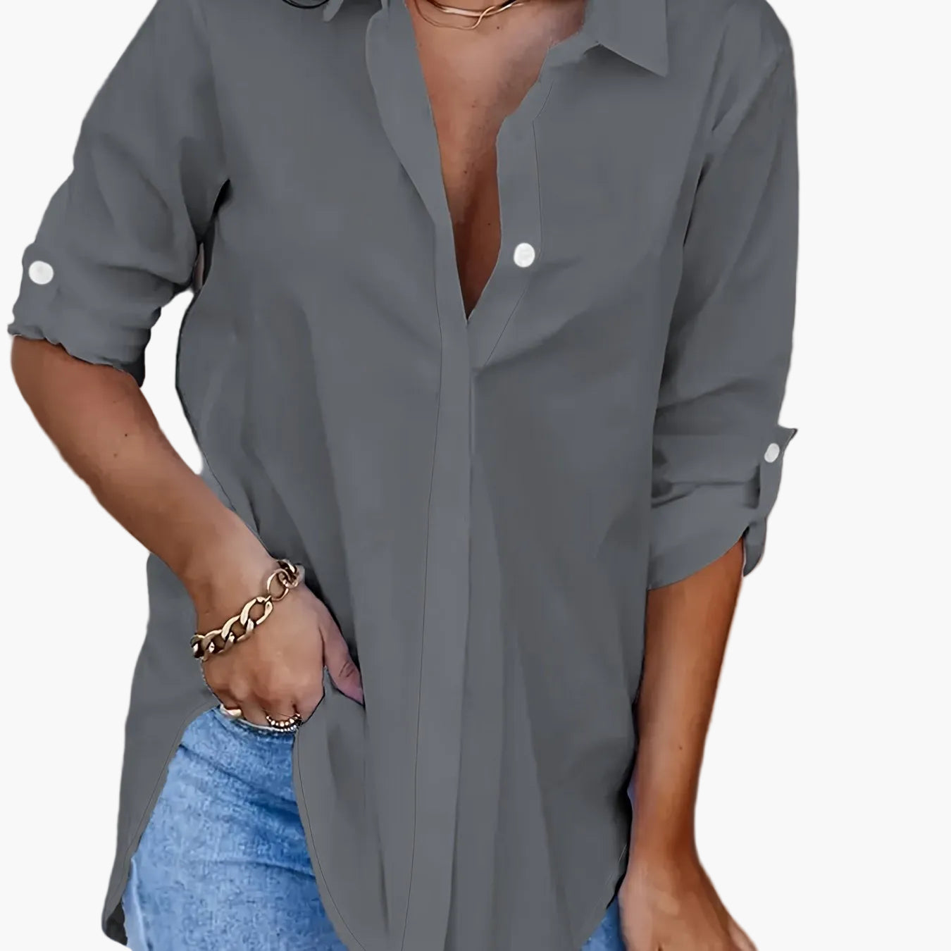 Damen Langarm Oversize Bluse Locker Casual für Alltag und Büro