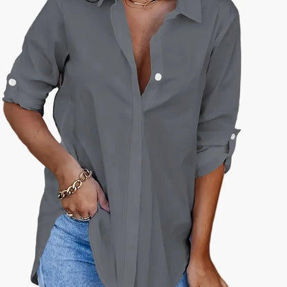 Damen Langarm Oversize Bluse Locker Casual für Alltag und Büro