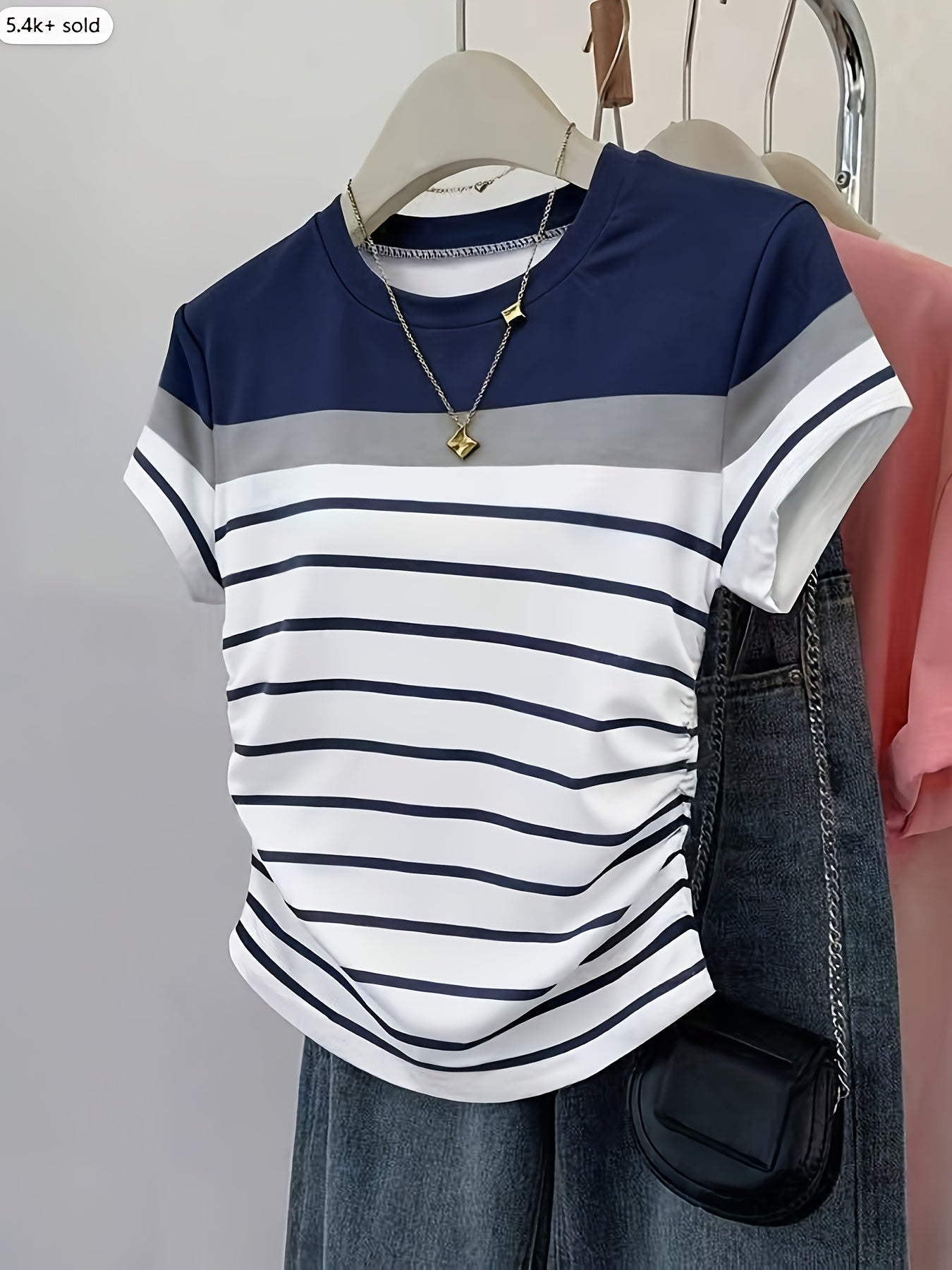 Women's striped T-shirt with ruching – Elegant casual style for summer