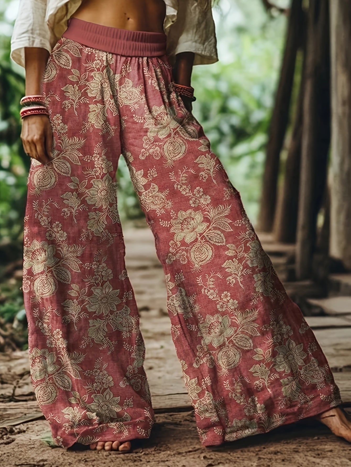 Damen Weite Freizeithose mit Blumenmuster für Frühling und Sommer – Lässige Boho Style Hose