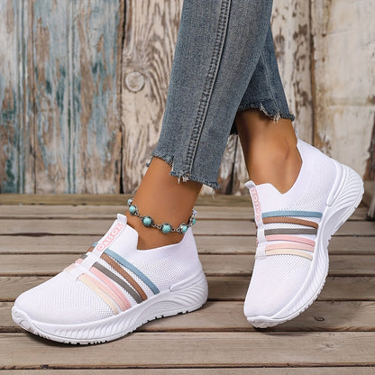 Damen Slip-On Freizeitschuhe mit Streifenmuster – Bequeme Alltags-Sneaker für Freizeit und Alltag