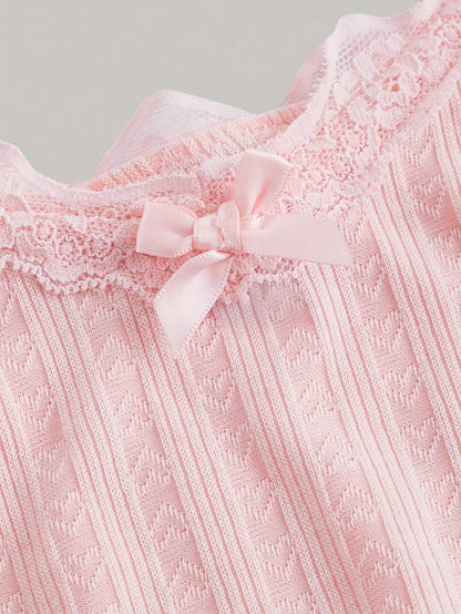 Women's Coquette-Style Camisole Top with Lace and Bow – Feminine Vintage Layering for Casual Wear