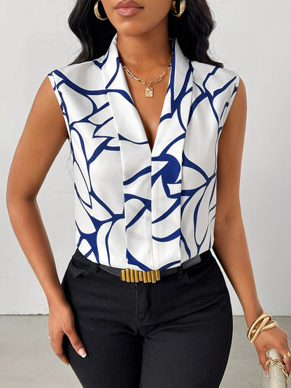 Women's Elegant Sleeveless Blouse with Modern Pattern for Office and Evening