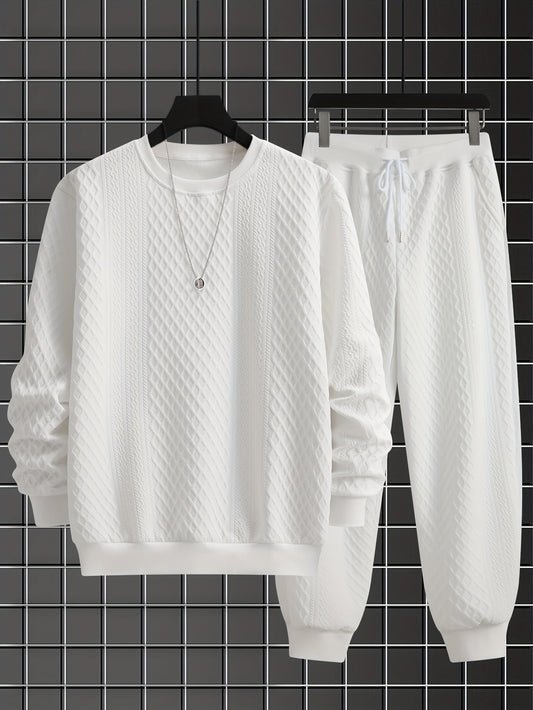 Men's two-piece tracksuit with diamond pattern, long-sleeve shirt, and jogger pants