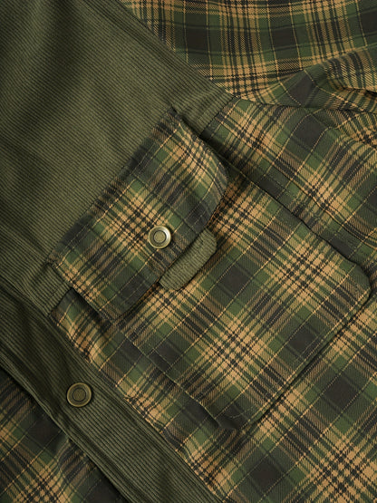 Men’s winter jacket, stand-up collar, checkered, fleece lining, green