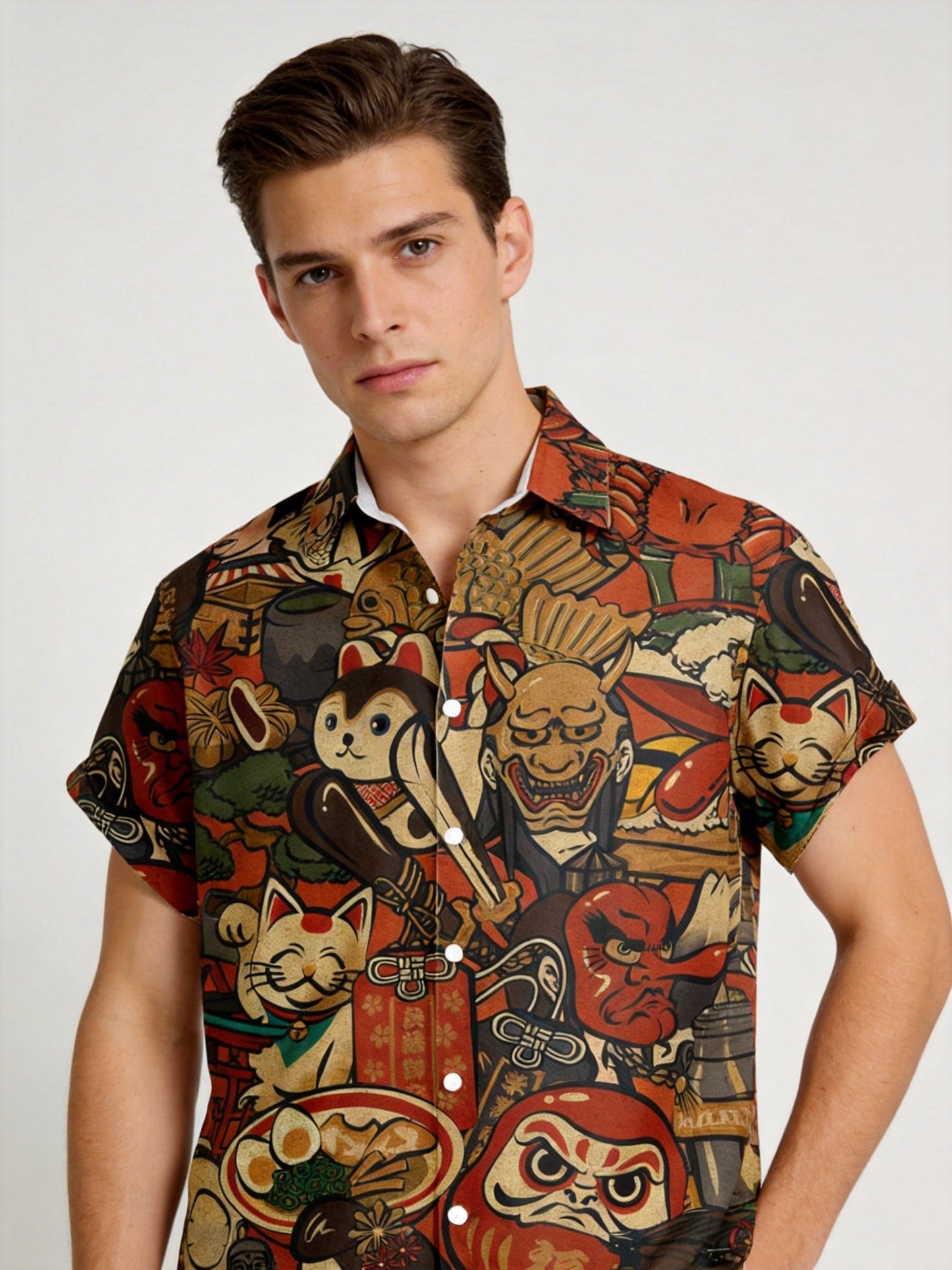 Men's Short-Sleeve Casual Shirt with Japanese Graphic Print – Artistic Statement for Summer & Everyday Wear