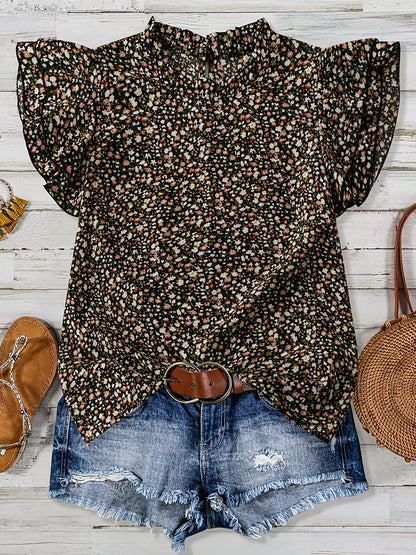 Women's summer blouse shirt with floral pattern and ruffled sleeves – Casual elegance for everyday and vacation
