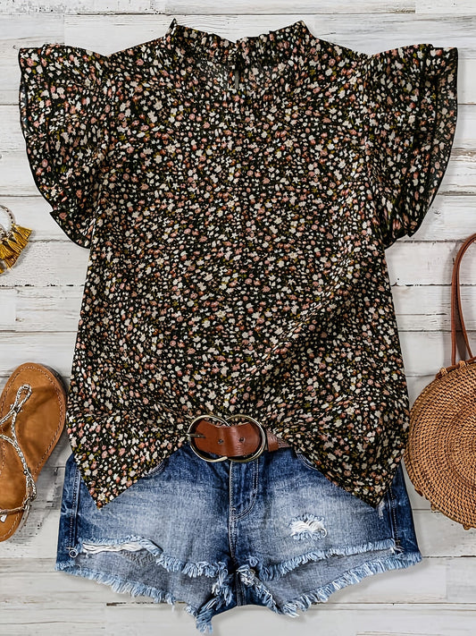 Women's summer blouse shirt with floral pattern and ruffled sleeves – Casual elegance for everyday and vacation