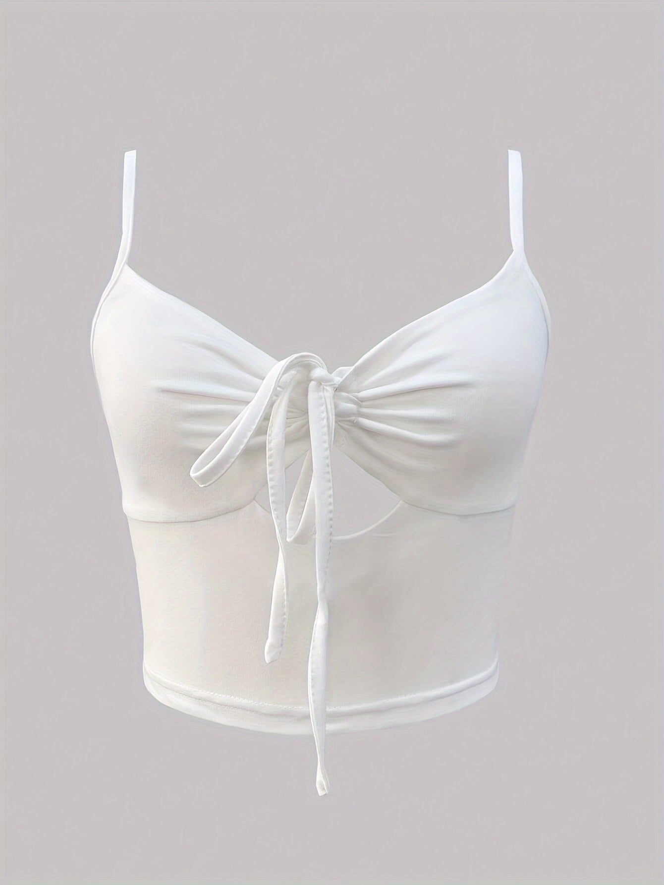 Women's Crop Top with Cut-Out and Front Bow – Fashionable Spaghetti Strap Top for Everyday and Going Out