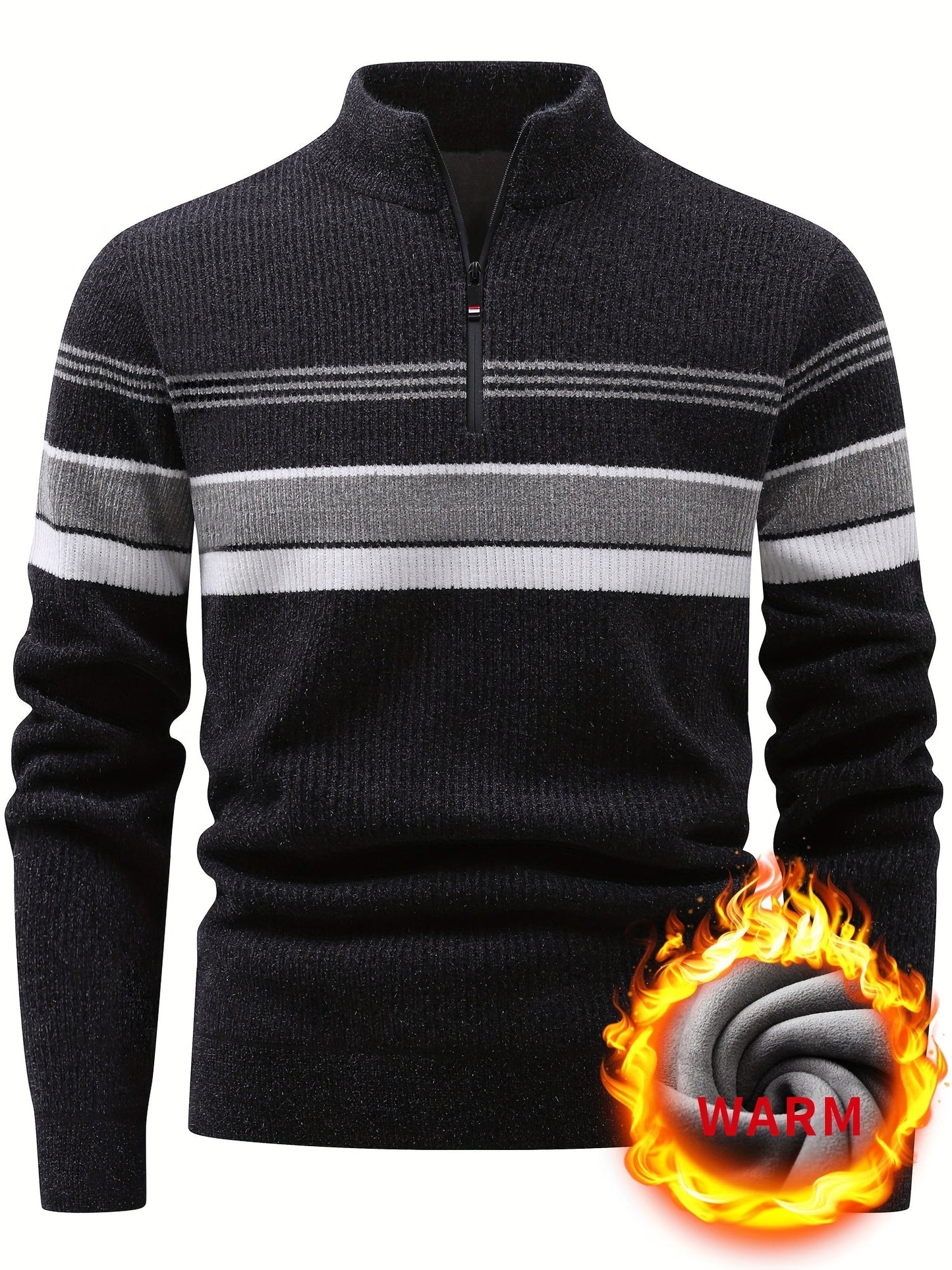 Herren Halb-Reißverschluss Pullover Gerippt mit Streifen