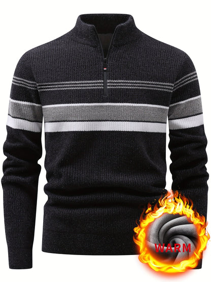 Herren Halb-Reißverschluss Pullover Gerippt mit Streifen