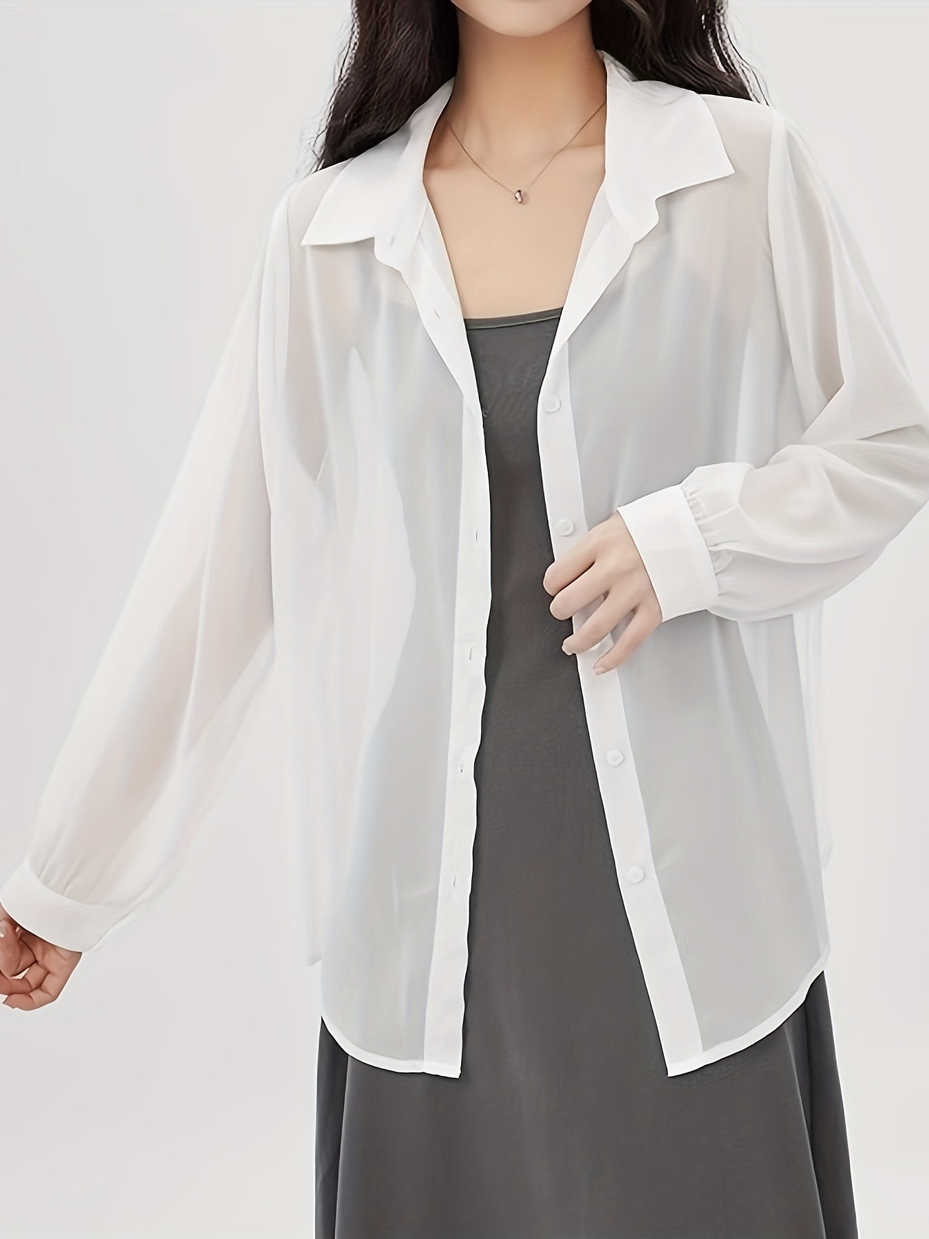 Women's Long Sleeve Blouse Transparent Loose Modern for Everyday and Leisure
