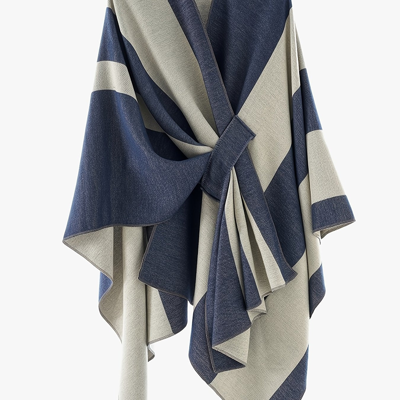 Damen Poncho Zweifarbig Gestreift Weicher Umhang mit V-Ausschnitt