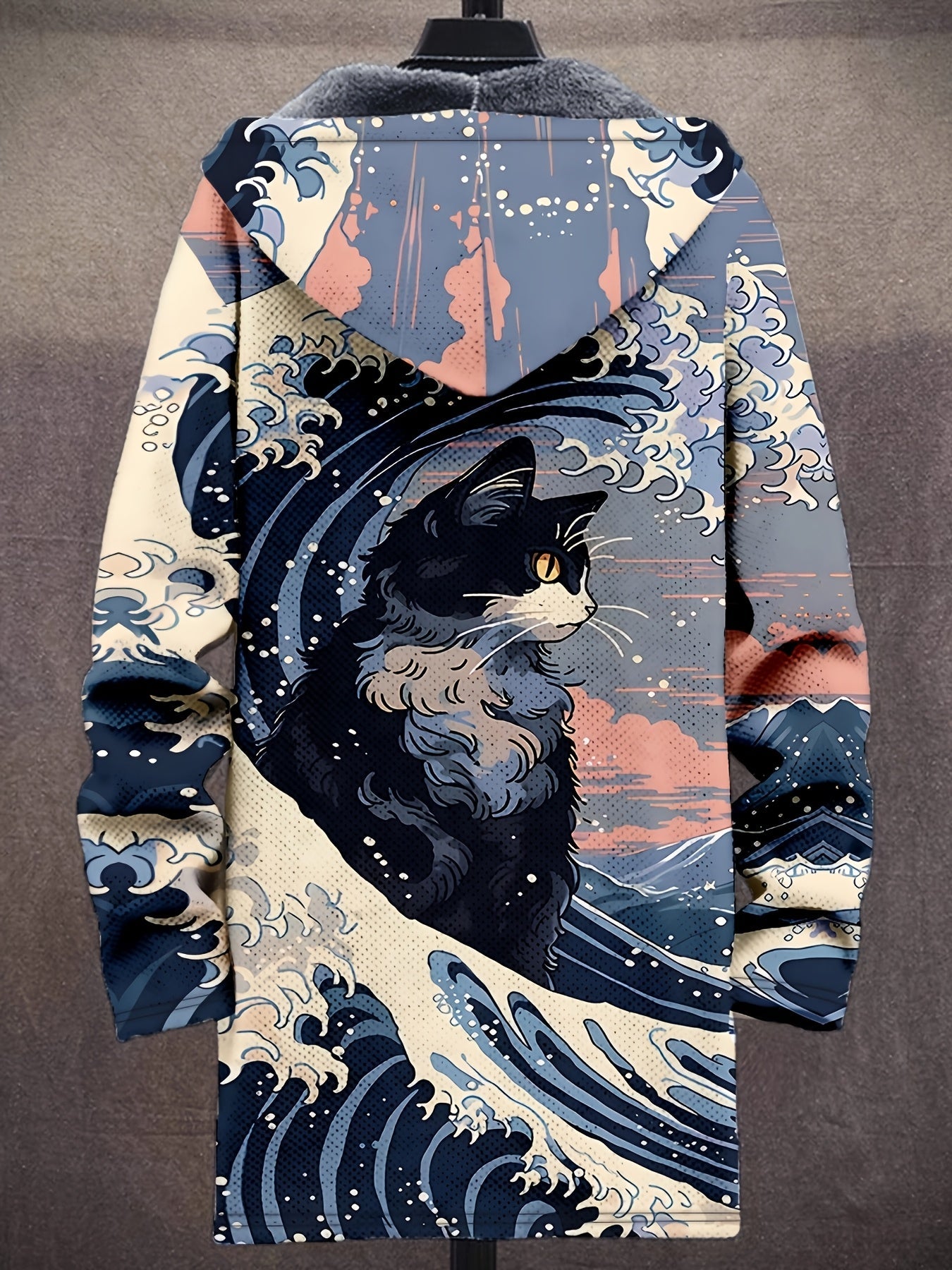 Hoodie Jacke mit Reißverschluss und Muster, Langarm, gefüttert