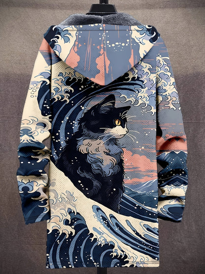 Hoodie Jacke mit Reißverschluss und Muster, Langarm, gefüttert