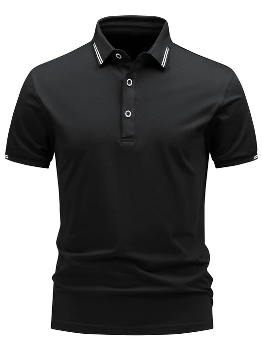 Men's Classic Casual Short-Sleeve Polo Shirt with Button Placket