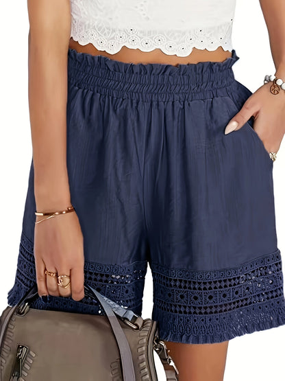 Women's Boho-Style Shorts with Crochet Details for Vacation and Leisure