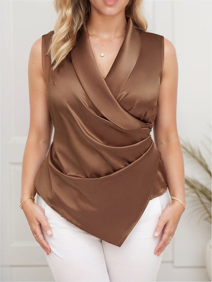 Women's Elegant Asymmetric Sleeveless Wrap Blouse for Office and Leisure